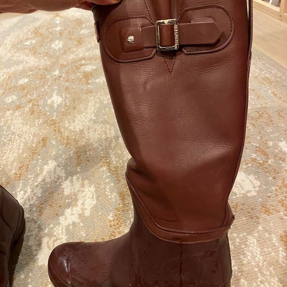 Size 7 Maroon leather HUNTER boots with fur lining - Picture 5 of 5